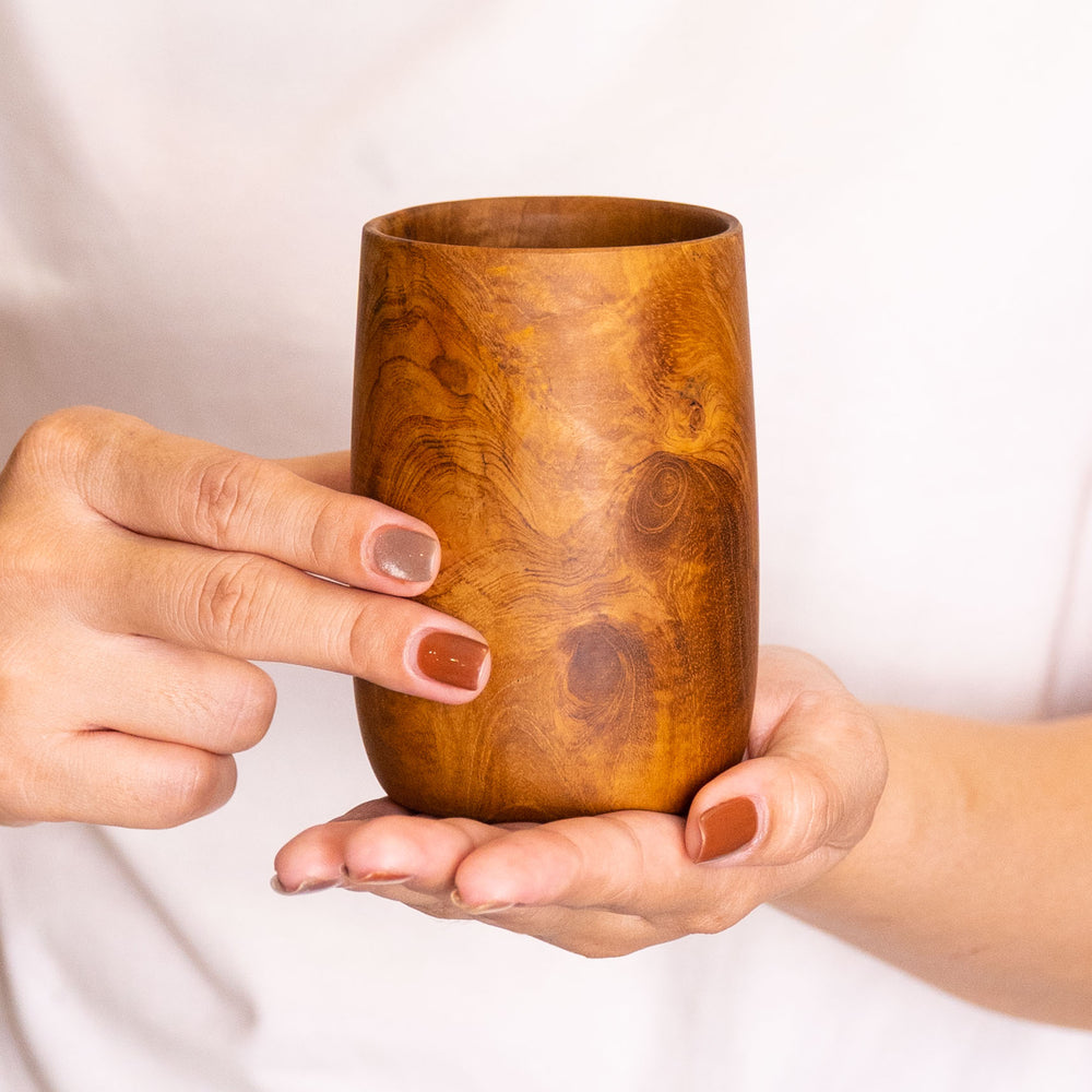 Rounded Teak Wood Cup - Small