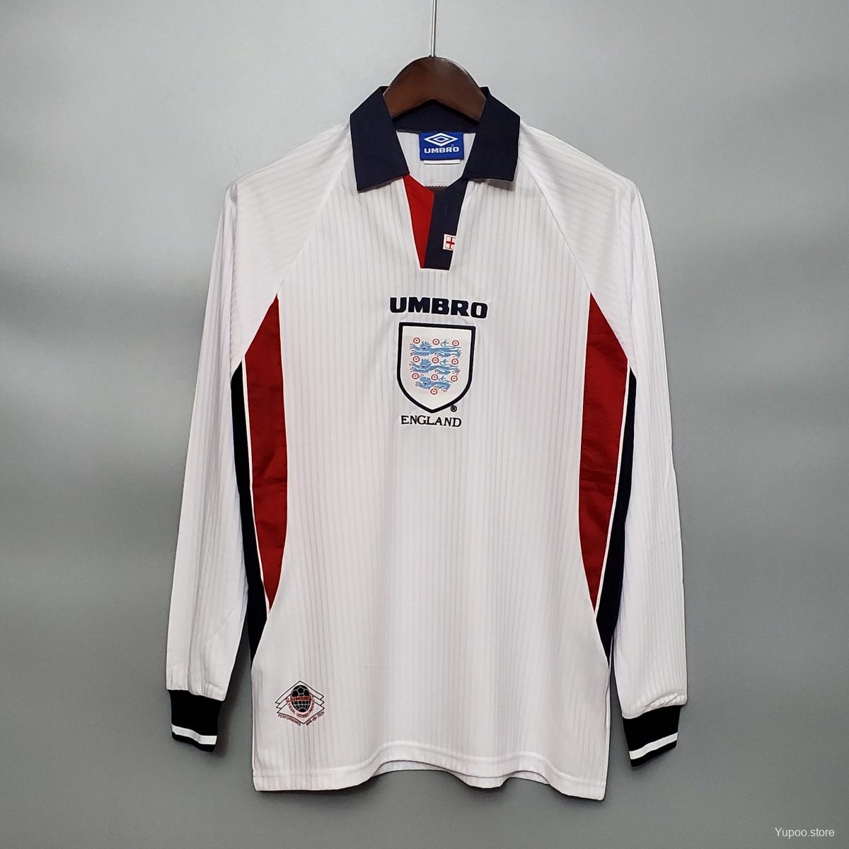 1998 Engeland Lange Mouwen Thuis Retro Shirt WK Beckham