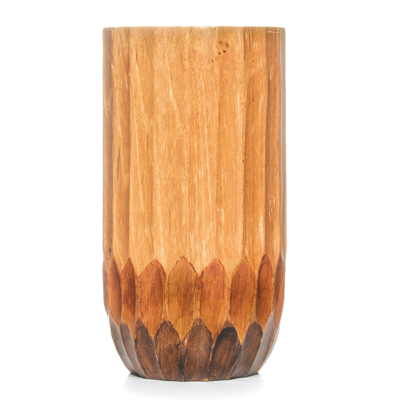 Hand-Painted Triple-Toned Grooved Teak Wood Cup Jar Container - Large