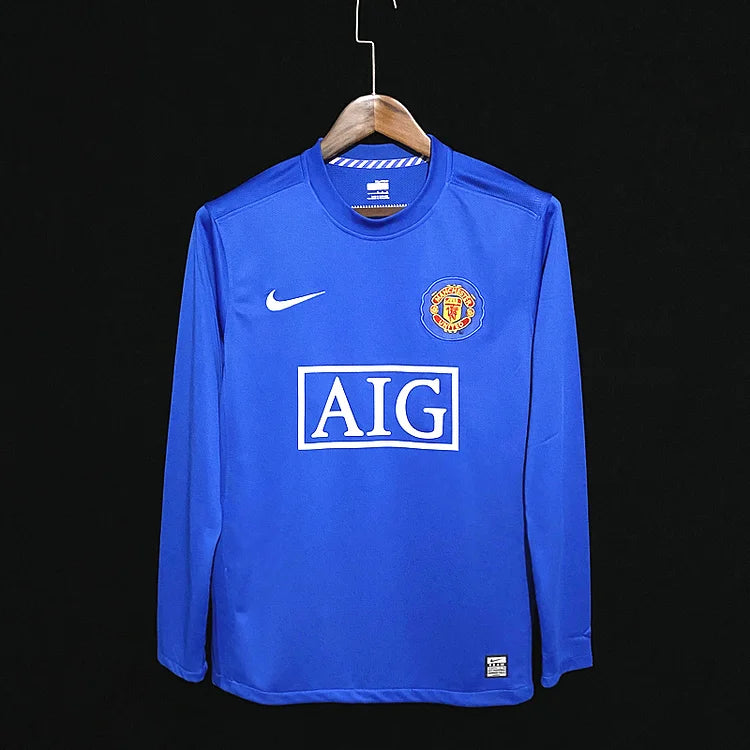 2007-2008 Manchester United Retro Uitshirt met Lange Mouwen - Blauw